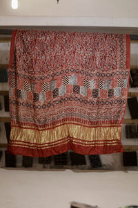 Brick Red Ajrakh Modal Silk Dupatta With Lagdi Patta