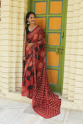 Brick Red Ajrakh Modal Silk Saree