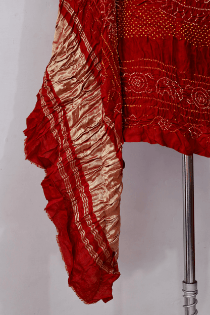 Luxurious brick red Gajji silk Rai Bandhej dupatta perfect for festive and ethnic wear