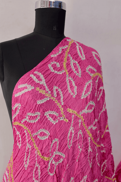 Ethnic bubblegum pink modal silk dupatta showcasing authentic Bandhani artistry