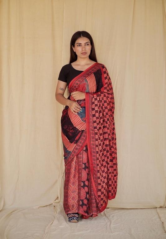 Ajrakh Modal Silk Saree