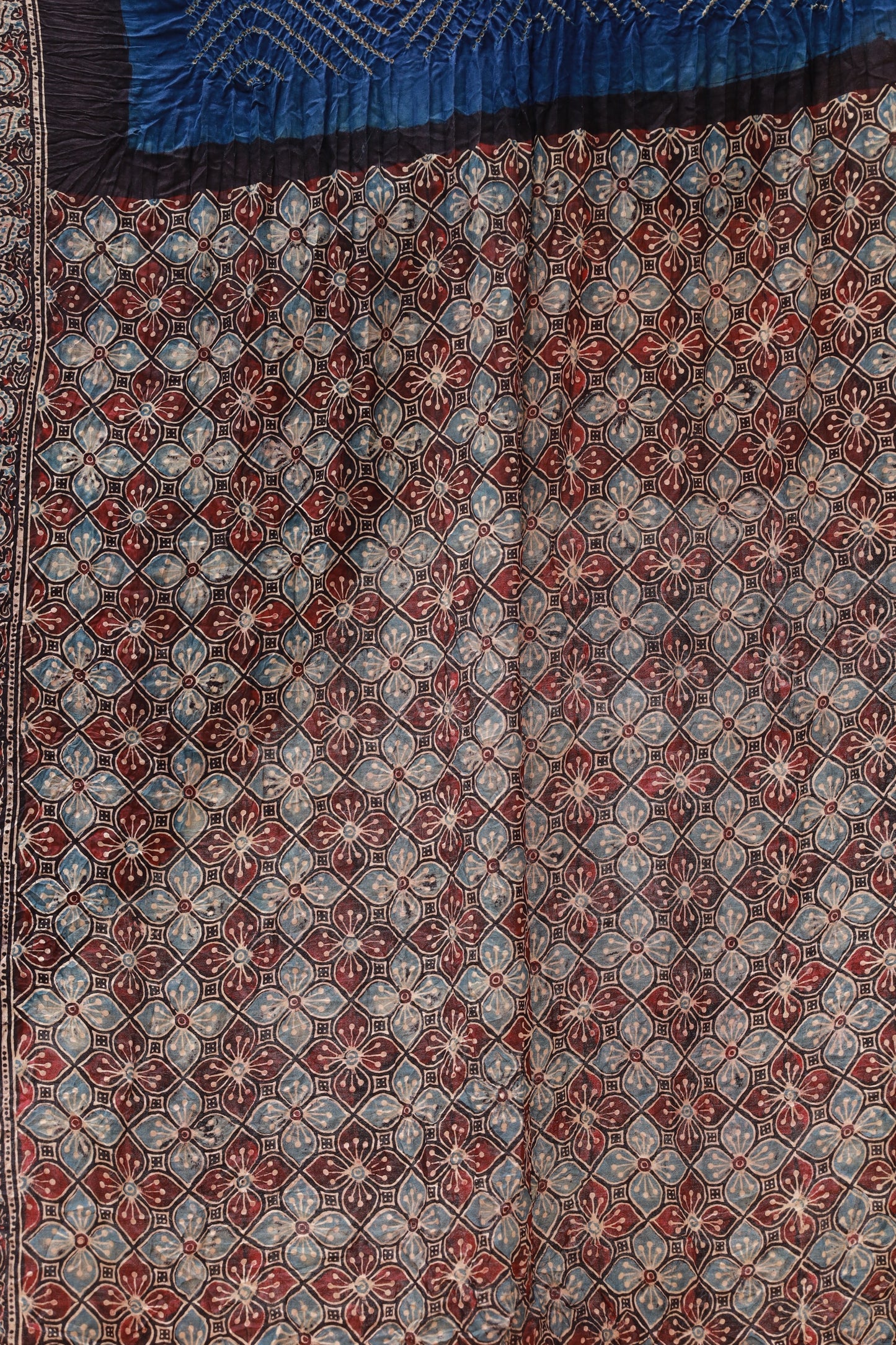 Ajrakh Bandhani silk saree