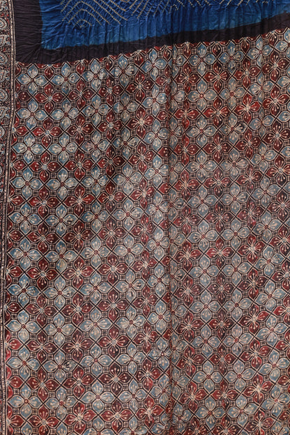 Ajrakh Bandhani silk saree