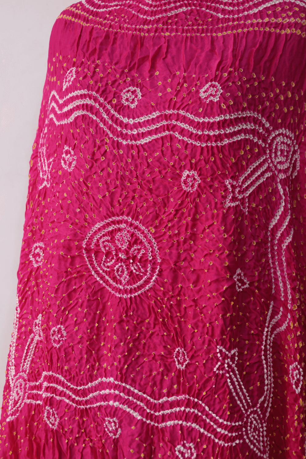Traditional candy pink Bandhani Gajji silk dupatta with intricate artisanal patterns