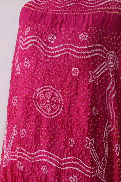 Traditional candy pink Bandhani Gajji silk dupatta with intricate artisanal patterns