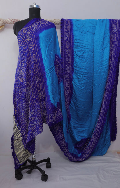 Cobalt Bandhani Gajji silk saree featuring intricate tie-dye patterns and an elegant zari pallu