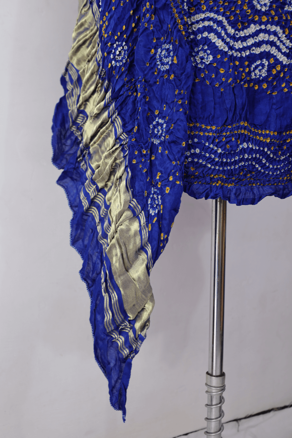 Ethnic cobalt blue Gajji silk dupatta showcasing authentic Bandhani artistry