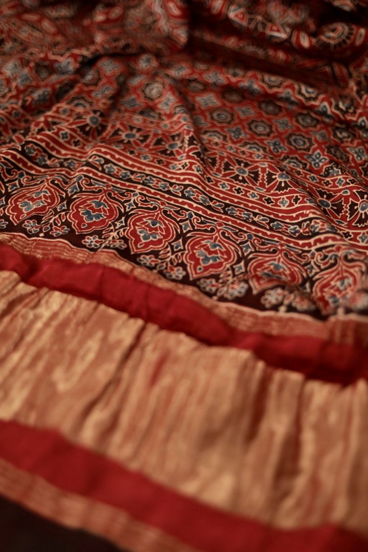 AJRAKH MODAL SILK DUPATTA WITH LAGDI PATTA