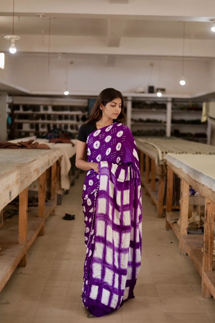 SHIBORI AND CLAMP DYED SAREE