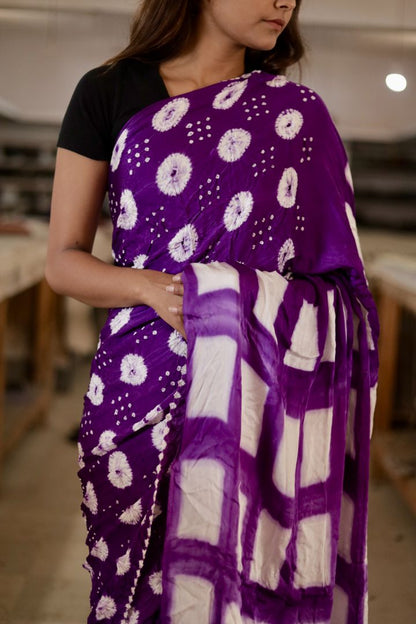 SHIBORI AND CLAMP DYED SAREE