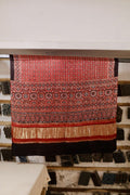 Coral Red Ajrakh Modal Silk Dupatta With Lagdi Patta