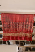 Crimson Red Ajrakh Modal Silk Dupatta With Lagdi Patta