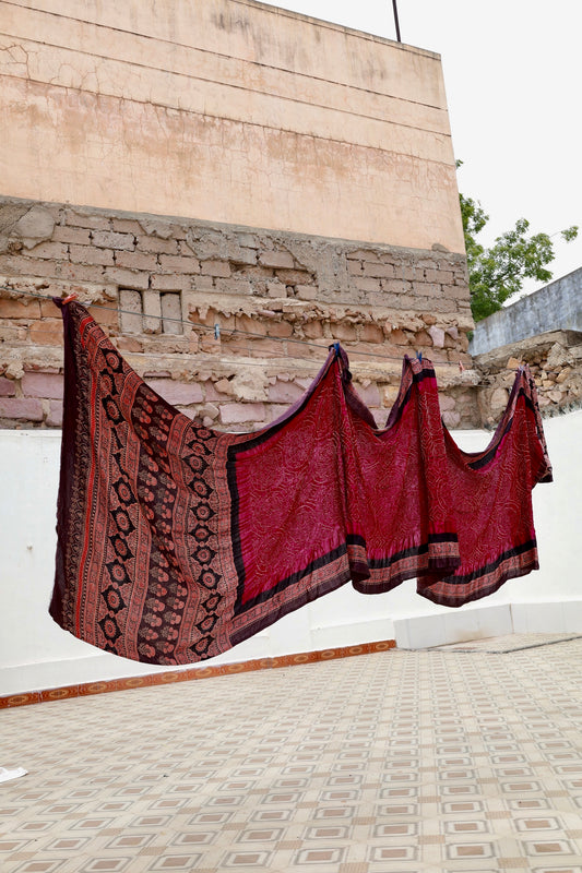 Ajrakh Bandhani silk saree
