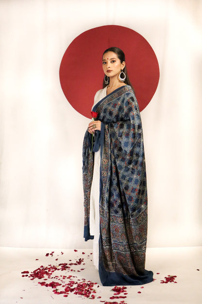 Midnight Blue Ajrakh Modal Silk Dupatta