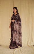 Deep Black Ajrakh Modal Silk Saree