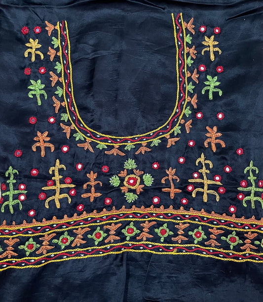 Deep navy Pakko embroidery blouse piece showcasing intricate handcrafted embroidery details