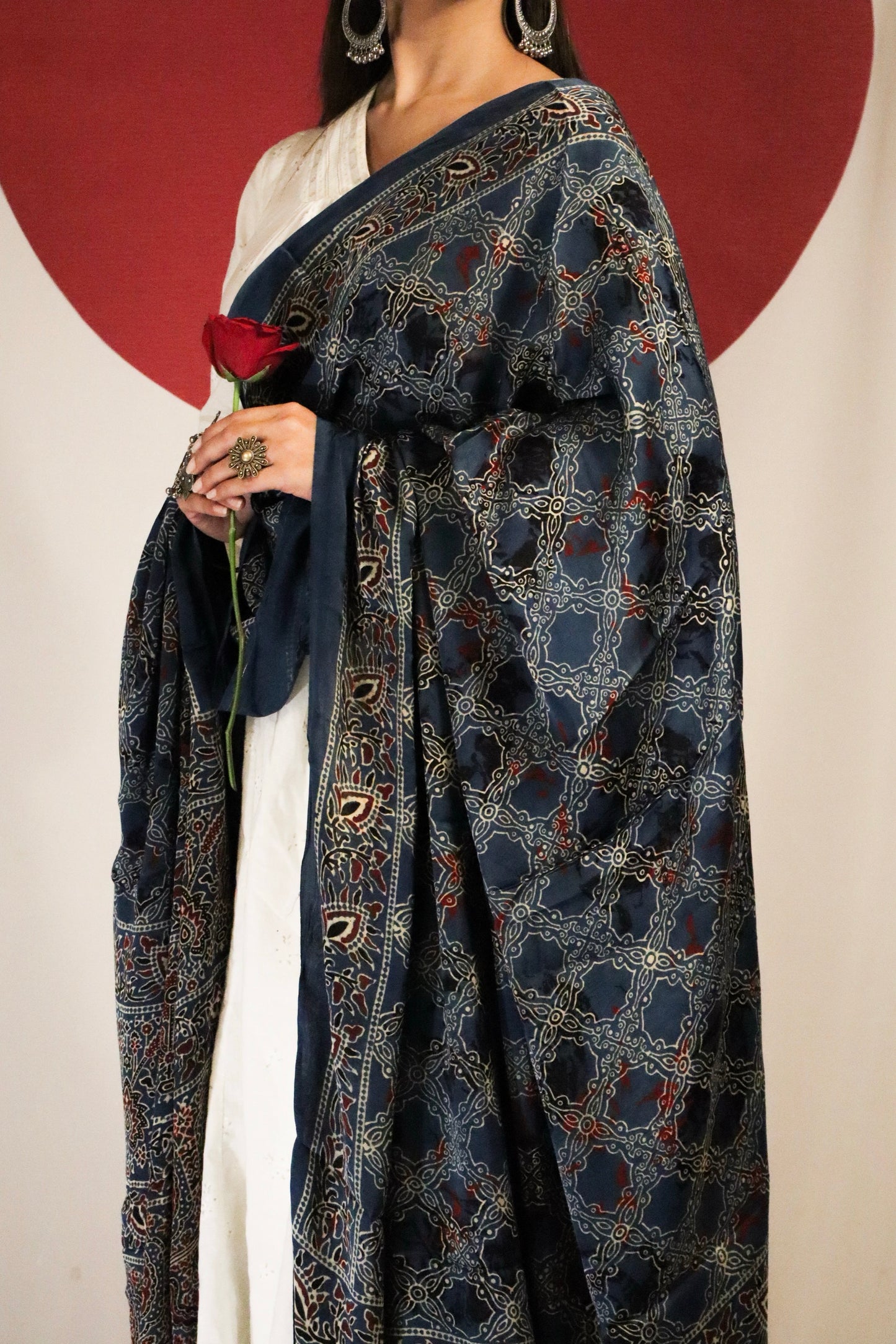 Midnight Blue Ajrakh Modal Silk Dupatta