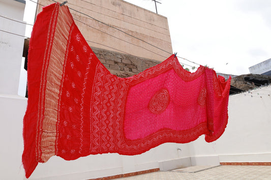 Rai Bandhani Silk Saree with Zari Pallu