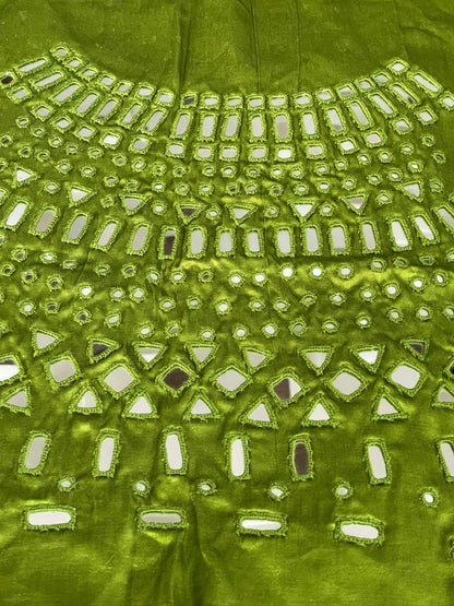 Handcrafted apple green mirror work blouse fabric ideal for festive and traditional outfits