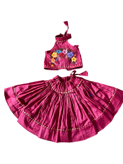 Berry wine handmade cotton ethnic wear set for baby girl featuring traditional styling and comfortable cotton fabric