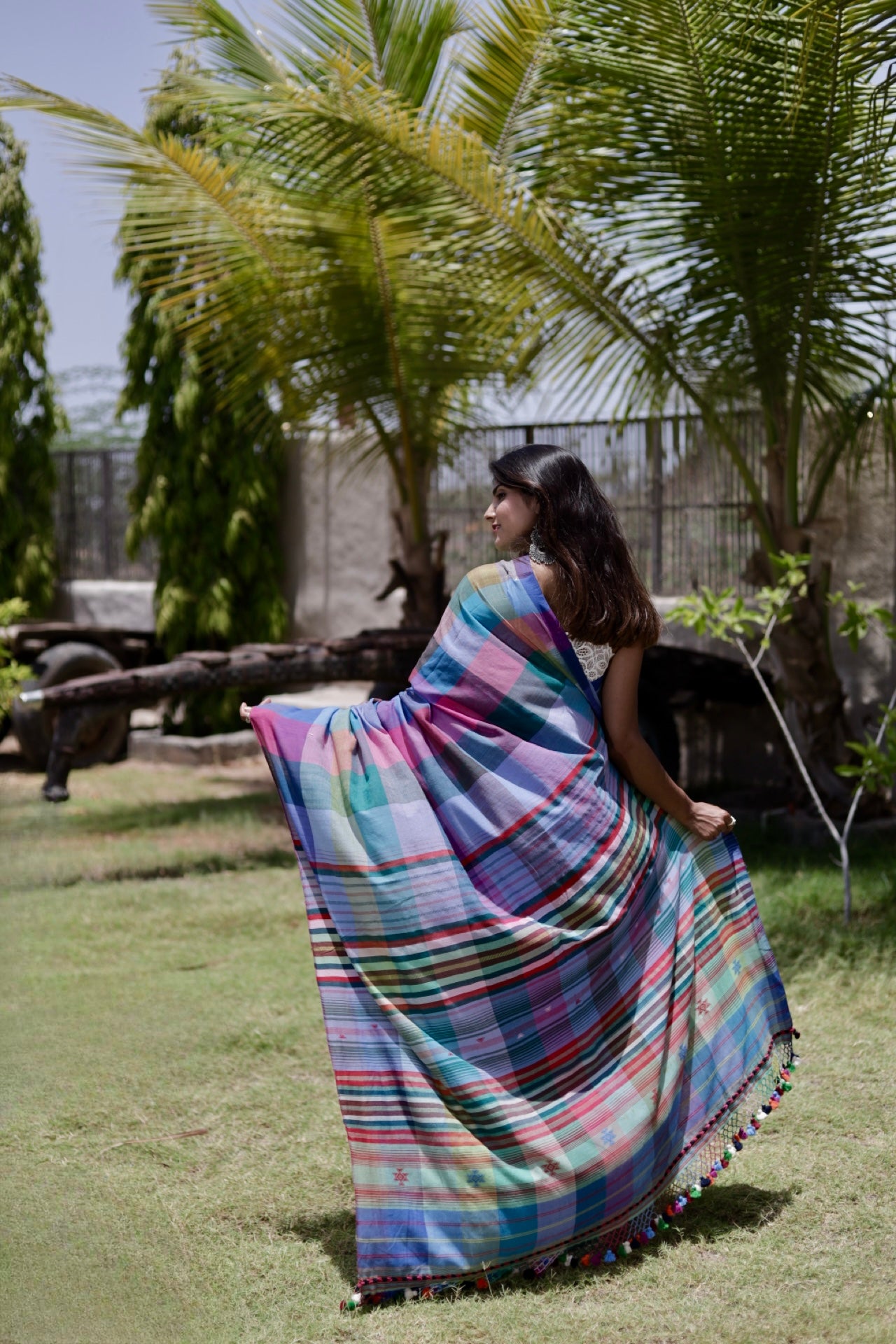 Handcrafted carnival Kala Cotton saree adorned with authentic Bhujodi weaving and heritage-inspired motifs
