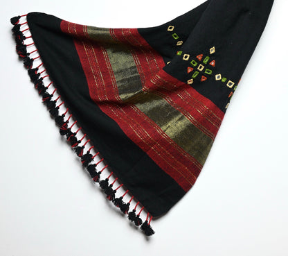 Traditional classic black wool stole showcasing authentic handloom craftsmanship and understated elegance