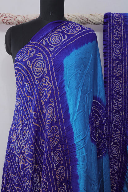 Handcrafted cobalt Gajji silk saree showcasing authentic Bandhani artistry with rich zari detailing