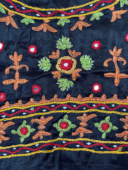 Handcrafted deep navy Pakko embroidery blouse piece inspired by Kutch textile traditions