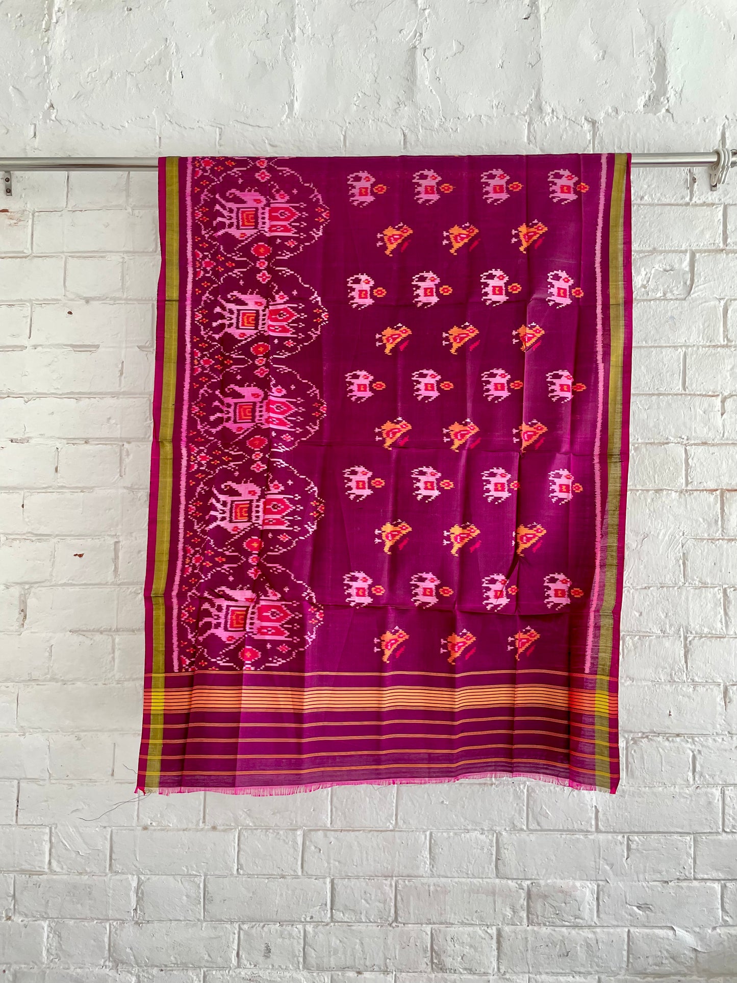 Elegant magenta Single Ikkat Patola dupatta with vibrant heritage-inspired patterns