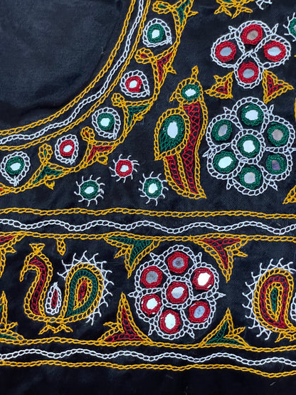 Traditional midnight navy blouse piece featuring authentic Ahir embroidery craftsmanship