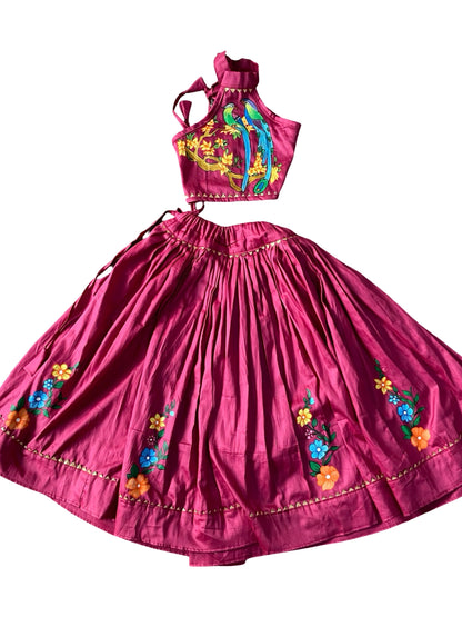Mulberry rose handmade cotton lehenga set for girl featuring traditional styling and comfortable cotton fabric