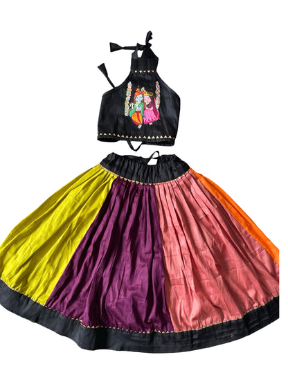 Multi handpainted cotton lehenga set for baby girl featuring colorful handcrafted artwork and ethnic charm