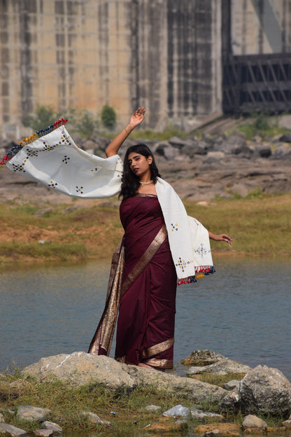 Traditional pearl white wool stole showcasing authentic handloom craftsmanship and understated elegance
