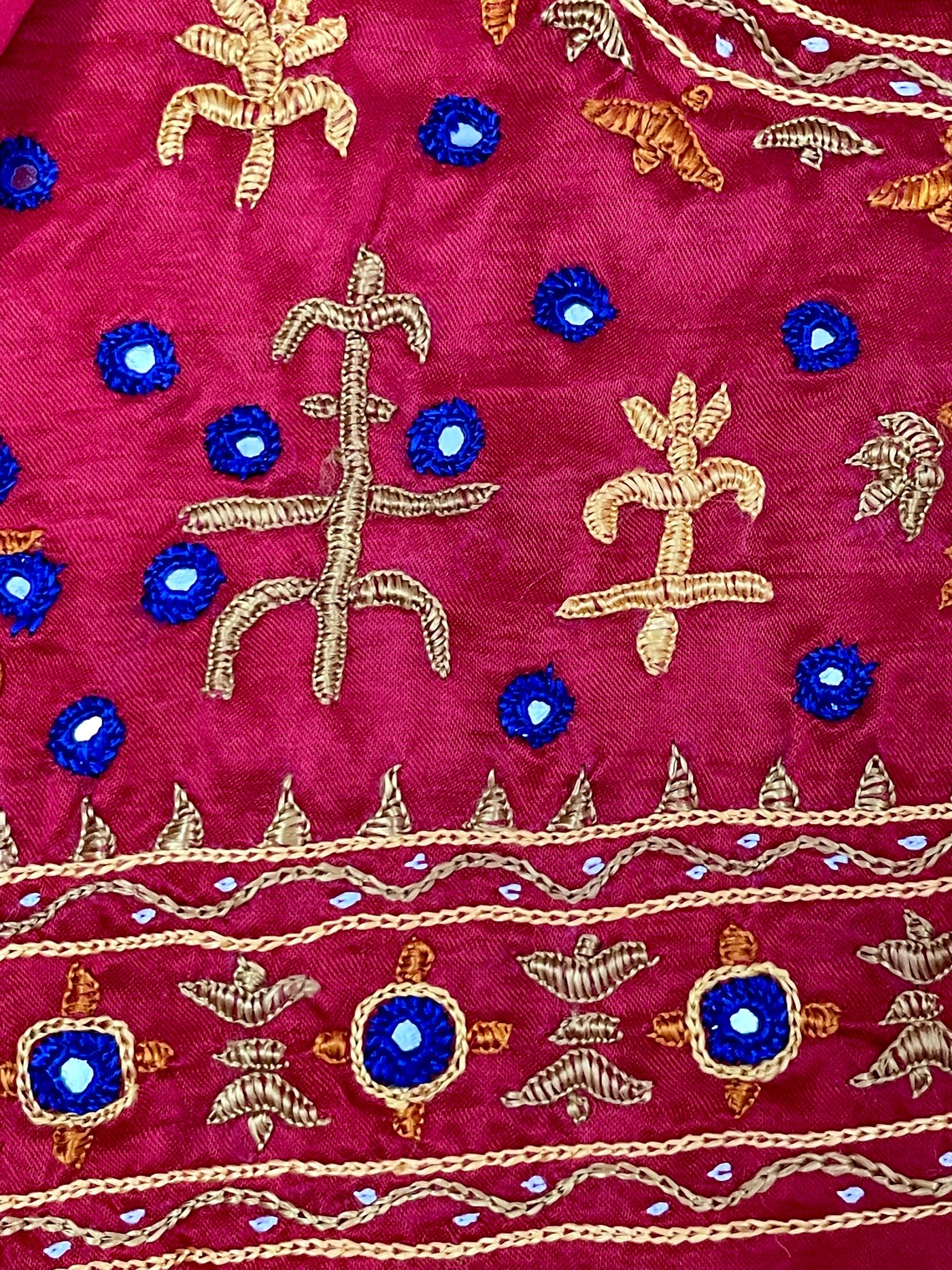 Handcrafted raspberry pink Pakko embroidery blouse piece inspired by Kutch textile traditions