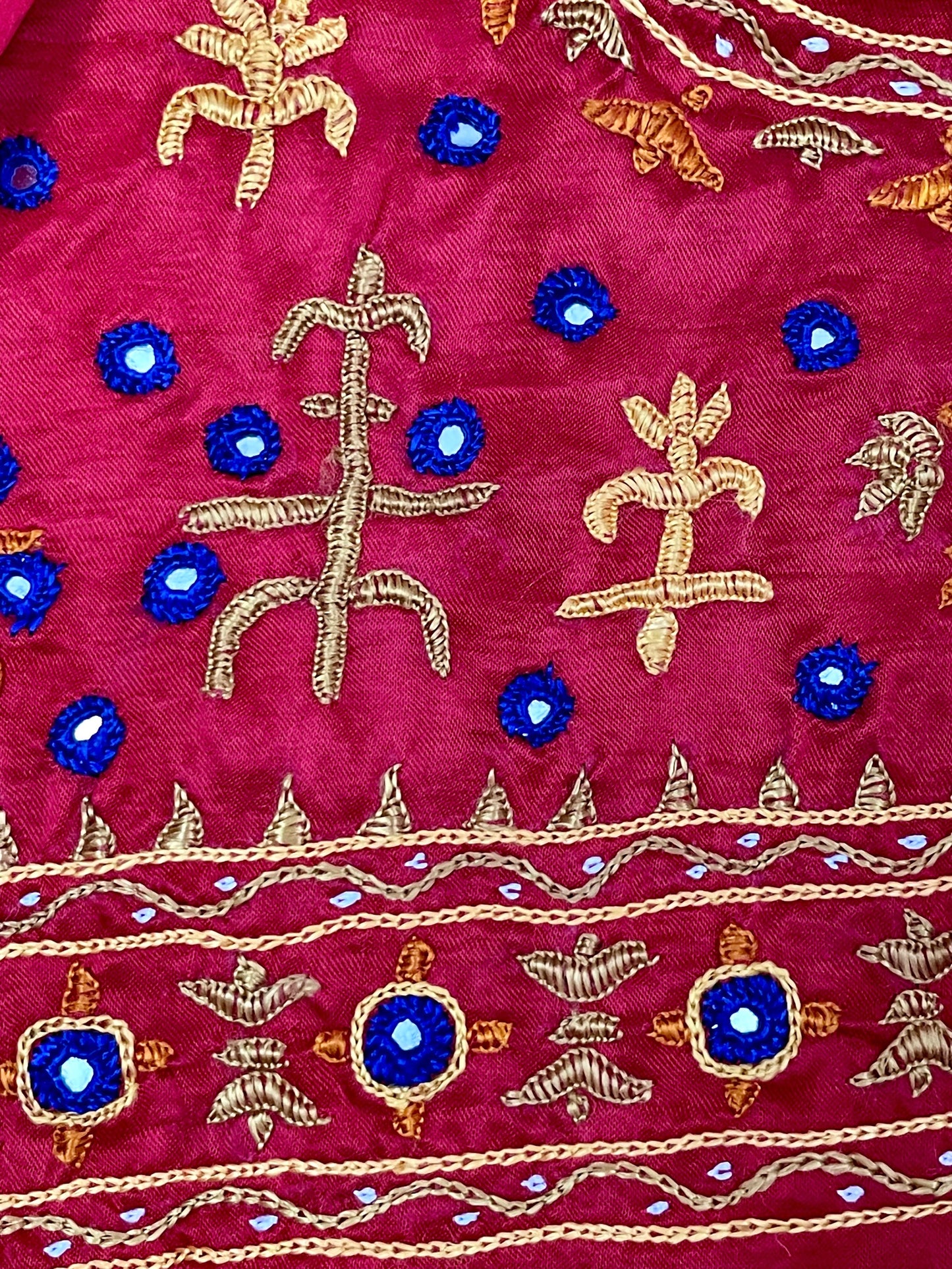 Handcrafted raspberry pink Pakko embroidery blouse piece inspired by Kutch textile traditions