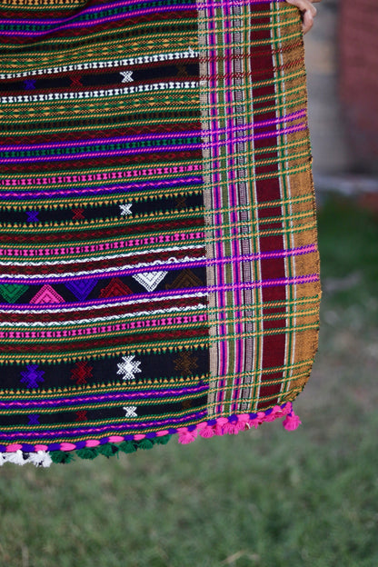 Traditional regal stripe wool shawl showcasing authentic weaving artistry and refined design