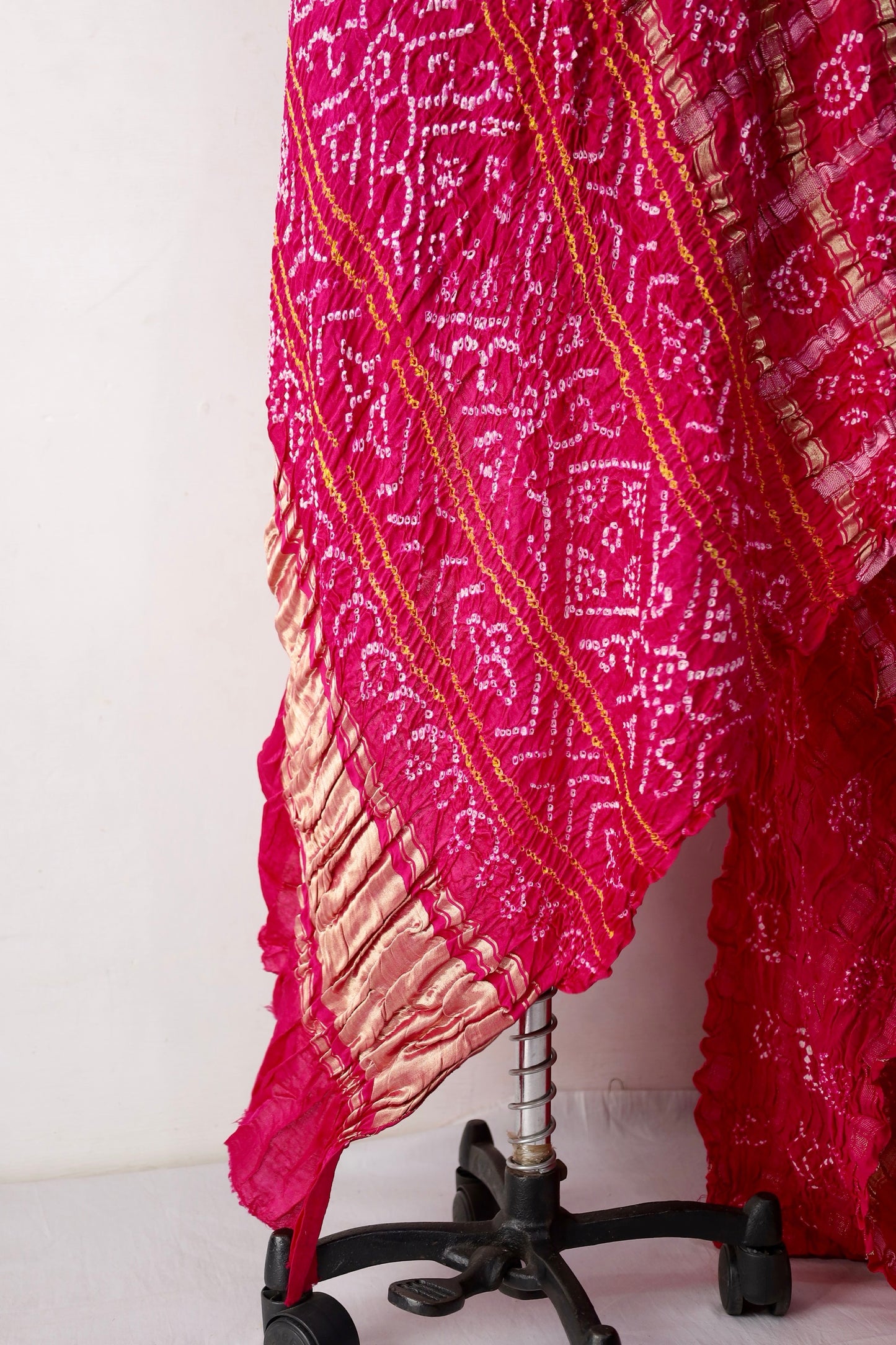 Rosewood Bandhani Gharchola Gajji silk saree featuring traditional tie-dye motifs and heritage-inspired checked patterns