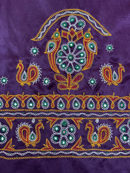 Elegant royal purple blouse piece adorned with beautiful Ahir embroidery motifs