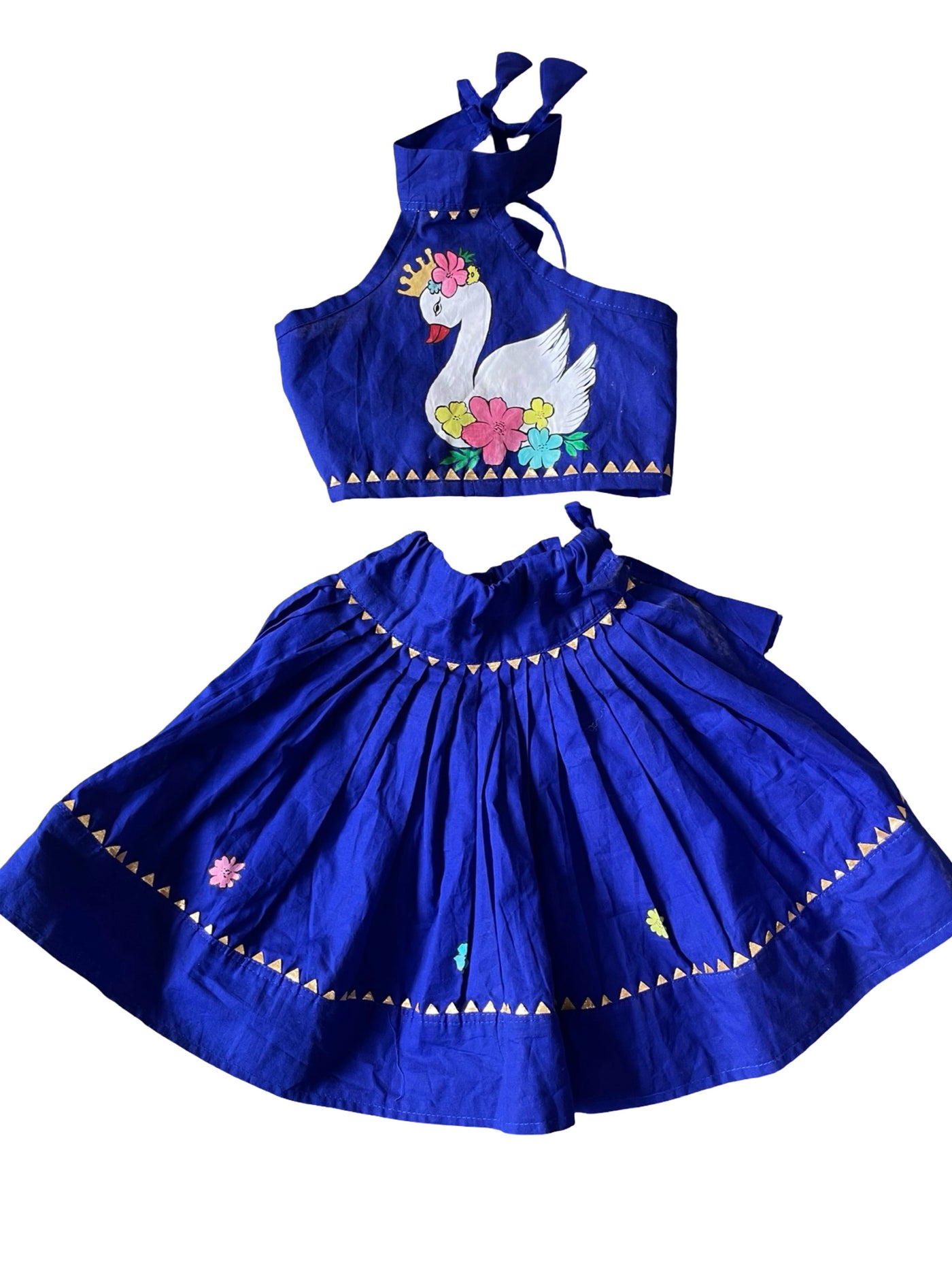 Royal Sapphire handpainted cotton lehenga choli set featuring handcrafted artwork and traditional elegance