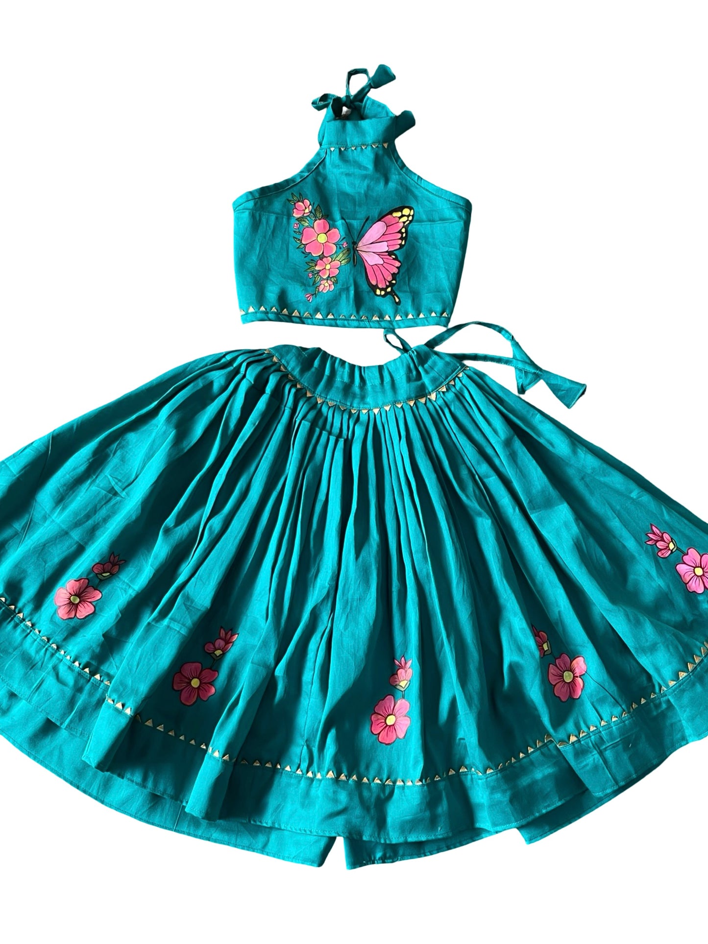 Turquoise Bloom handcrafted cotton ethnic set for baby girl featuring traditional styling