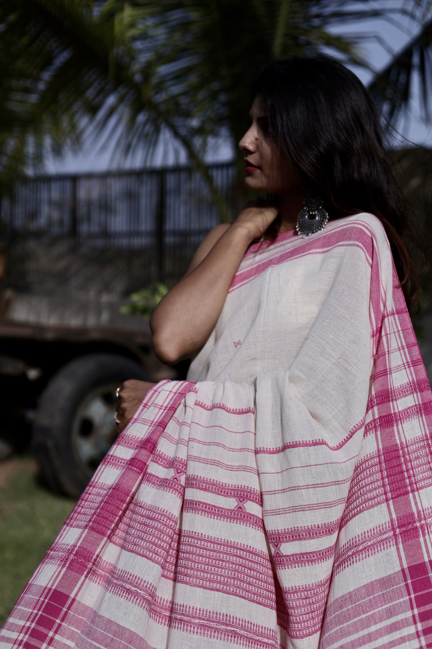 Elegant Blossom Kala Cotton Saree with Traditional Bhujodi Weaving