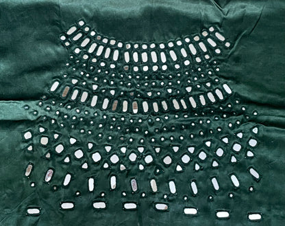 Forest green mirror work blouse piece showcasing intricate handcrafted embellishments
