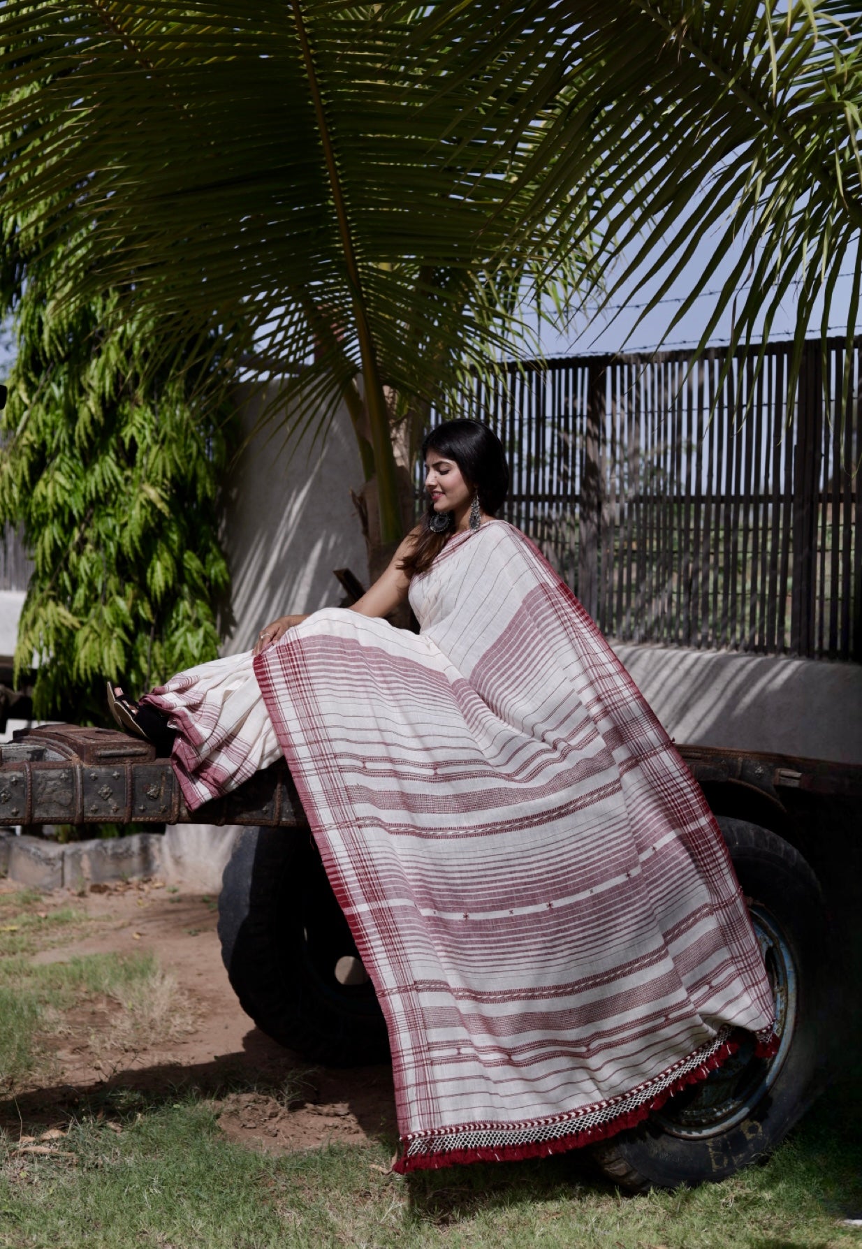 Frost Kala Cotton Bhujodi saree featuring traditional handwoven patterns and artisanal craftsmanship