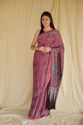 Fuchsia Pink Ajrakh Modal Silk Saree