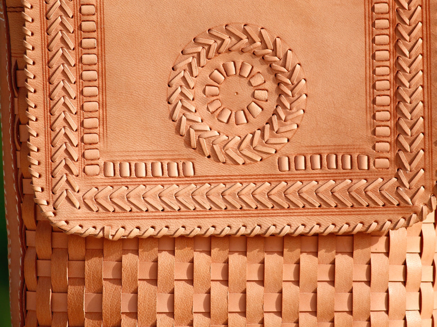 Handstitched leather bag crafted from premium leather with meticulous handmade detailing