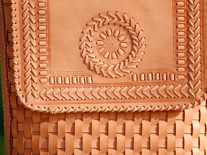 Handstitched leather bag crafted from premium leather with meticulous handmade detailing