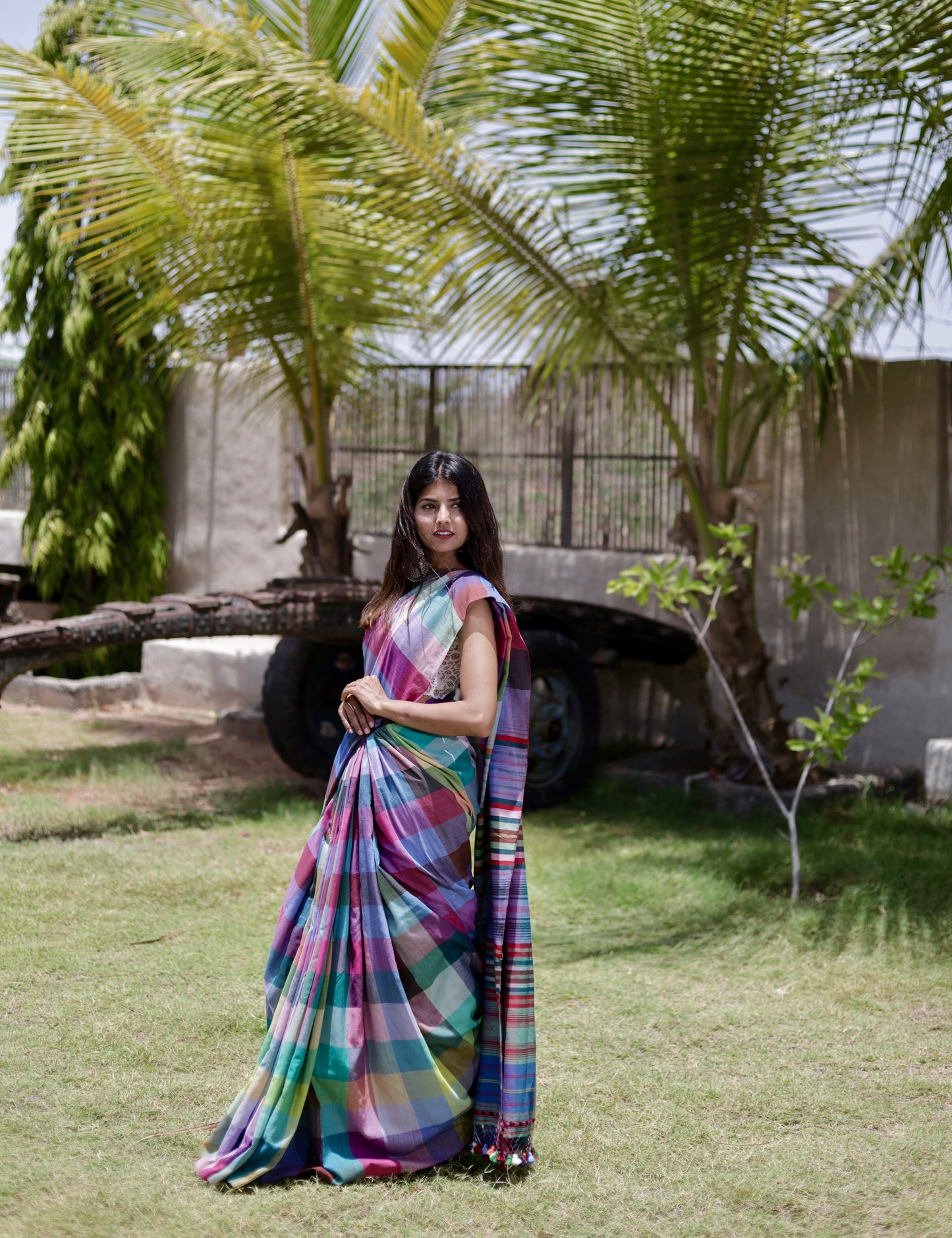 Elegant carnival Bhujodi saree woven in sustainable Kala Cotton with intricate artisan detailing