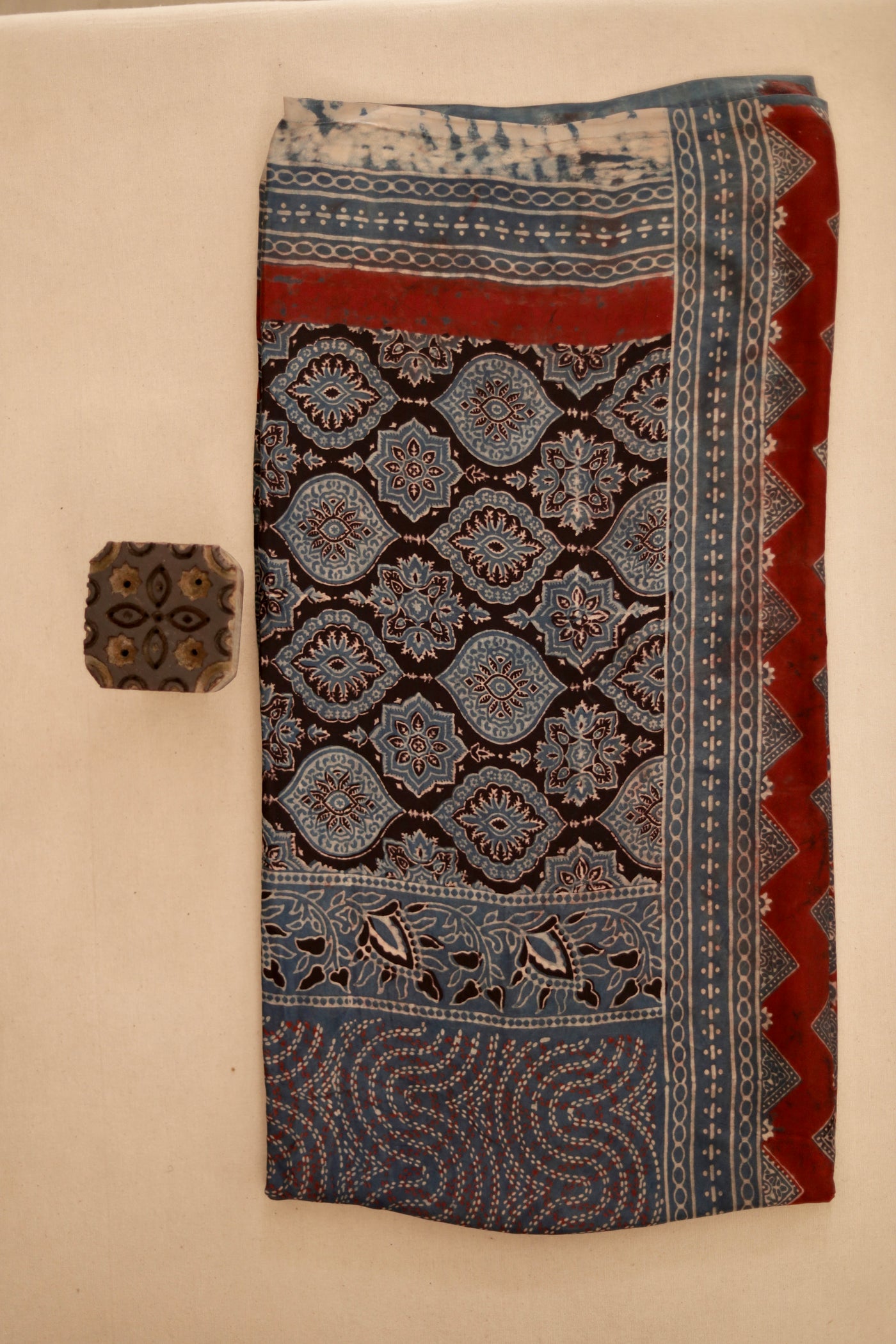 Handcrafted charcoal grey Ajrakh dupatta made from premium modal silk fabric