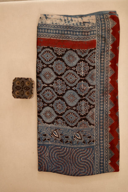 Handcrafted charcoal grey Ajrakh dupatta made from premium modal silk fabric