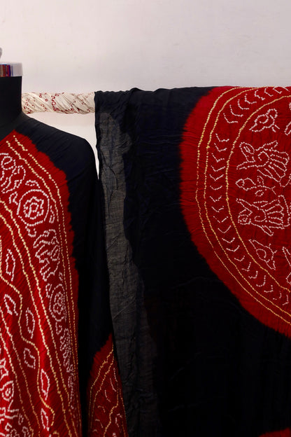 Premium Crimson Edge Bandhani Gajji silk saree highlighting fine artisan craftsmanship and festive elegance